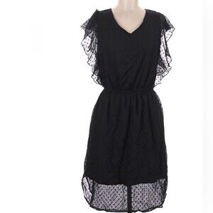 Black shimmer dot frill sleeve dress size XS